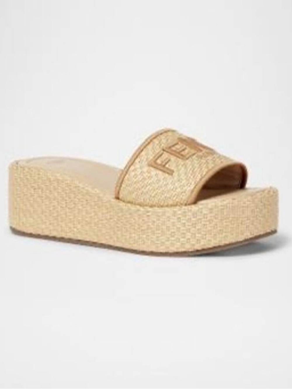 Fendi Sunshine Raffia Platform Slide Sandals